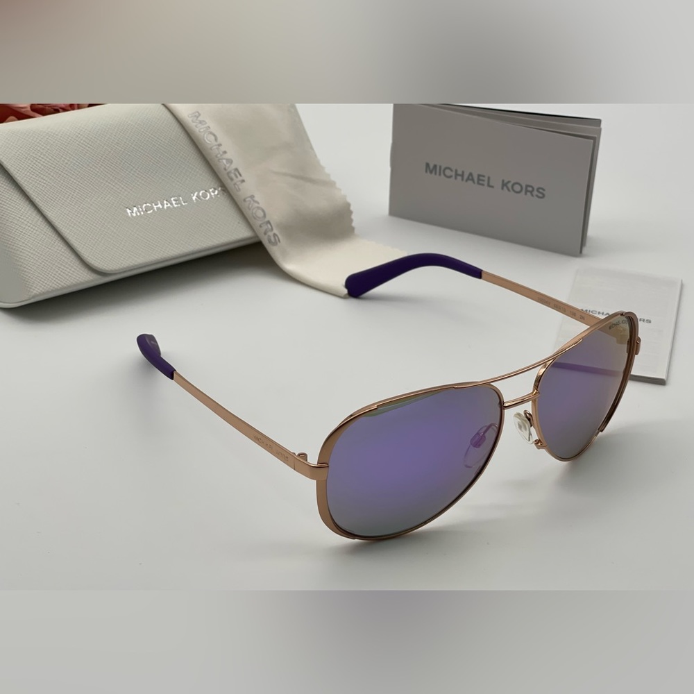 Michael Kors Rose Gold Purple Mirror Aviator Sunglasses - Picture 14 of 14